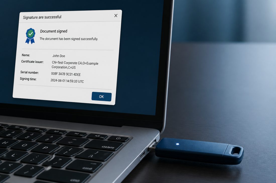 Nitelikli e-imza: USB imza tokenı ve dizüstü onay ekranı