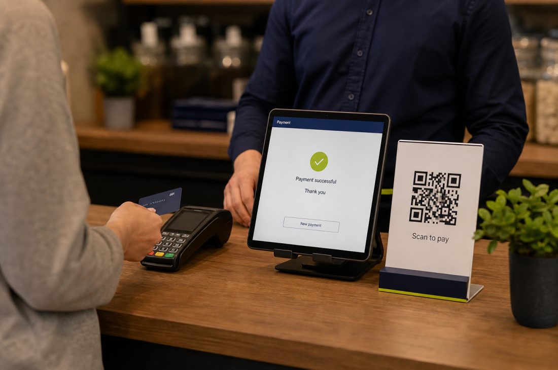 Sanal POS ve karekod ile ödeme: tablet ödeme ekranı ve QR standı